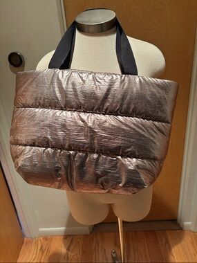 Metallic Rose Tote with Black Webbing Handles